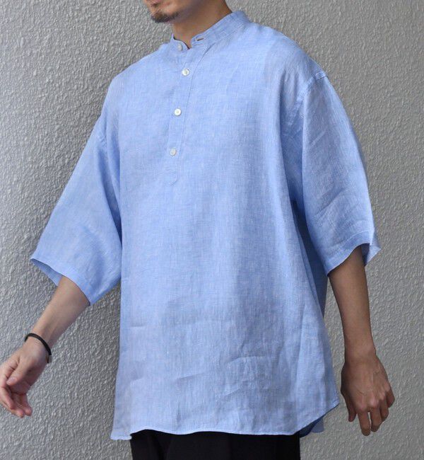 SHIPS any「SHIPS any:〈洗濯機可能〉ピュアリネン バンド スキッパー ハーフスリーブ プルオーバー シャツ 26SS◆」|シャツ・ブラウス|ライトブルー