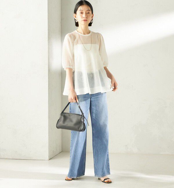 SHIPS for women「《予約》〈手洗い可能〉麻混 シアー ティアード ショート スリーブ プルオーバー」|ニット・セーター|