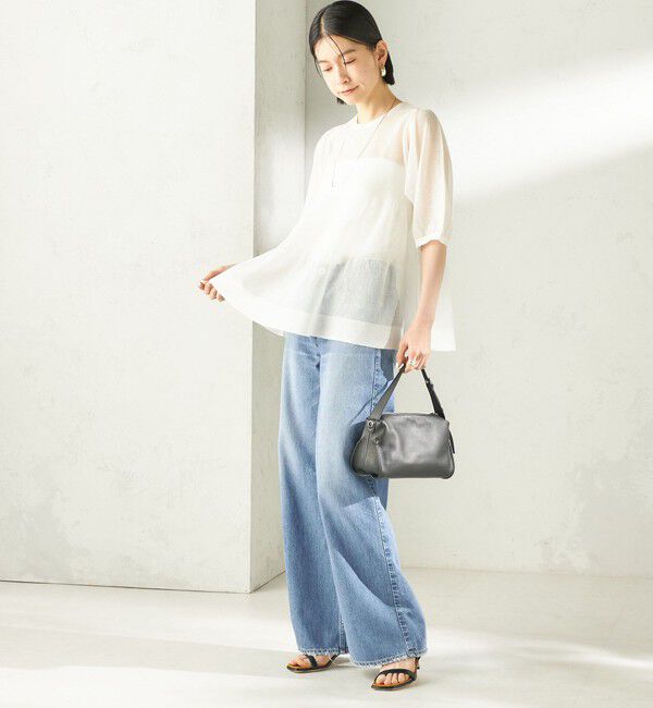 SHIPS for women「《予約》〈手洗い可能〉麻混 シアー ティアード ショート スリーブ プルオーバー」|ニット・セーター|