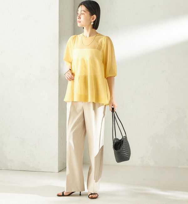 SHIPS for women「《予約》〈手洗い可能〉麻混 シアー ティアード ショート スリーブ プルオーバー」|ニット・セーター|