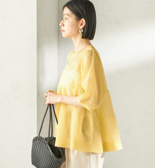 SHIPS for women「《予約》〈手洗い可能〉麻混 シアー ティアード ショート スリーブ プルオーバー」|ニット・セーター|