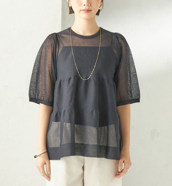 SHIPS for women「《予約》〈手洗い可能〉麻混 シアー ティアード ショート スリーブ プルオーバー」|ニット・セーター|