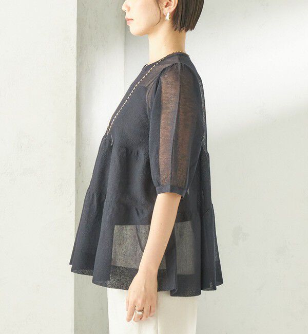 SHIPS for women「《予約》〈手洗い可能〉麻混 シアー ティアード ショート スリーブ プルオーバー」|ニット・セーター|