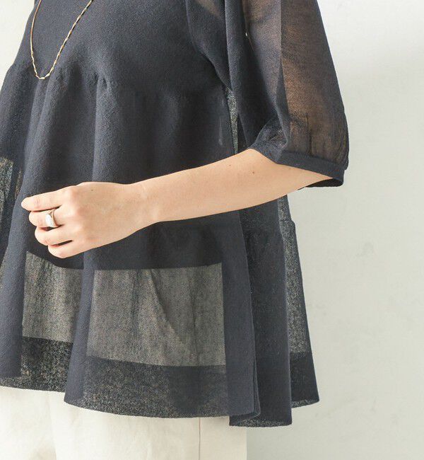 SHIPS for women「《予約》〈手洗い可能〉麻混 シアー ティアード ショート スリーブ プルオーバー」|ニット・セーター|