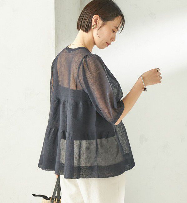 SHIPS for women「《予約》〈手洗い可能〉麻混 シアー ティアード ショート スリーブ プルオーバー」|ニット・セーター|