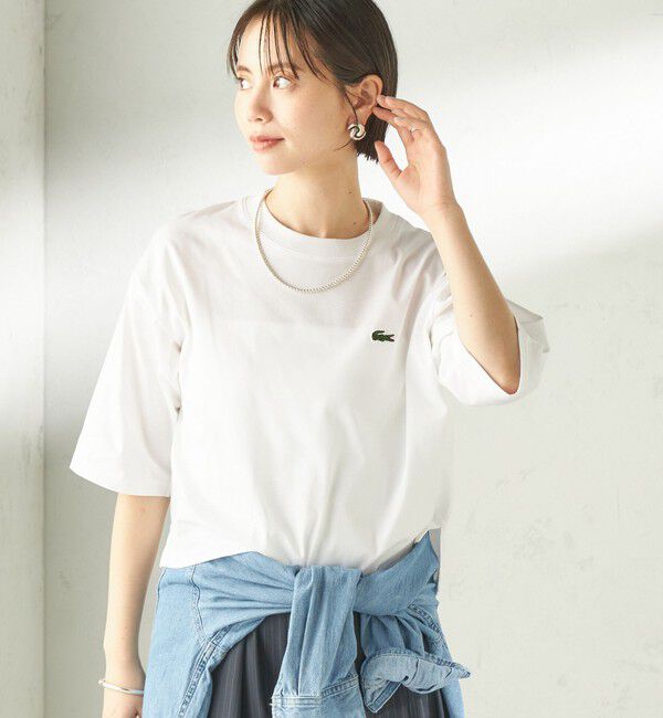 SHIPS for women「《予約》【SHIPS別注】LACOSTE:〈手洗い可能〉五分袖 TEE」|Tシャツ・カットソー|ホワイト