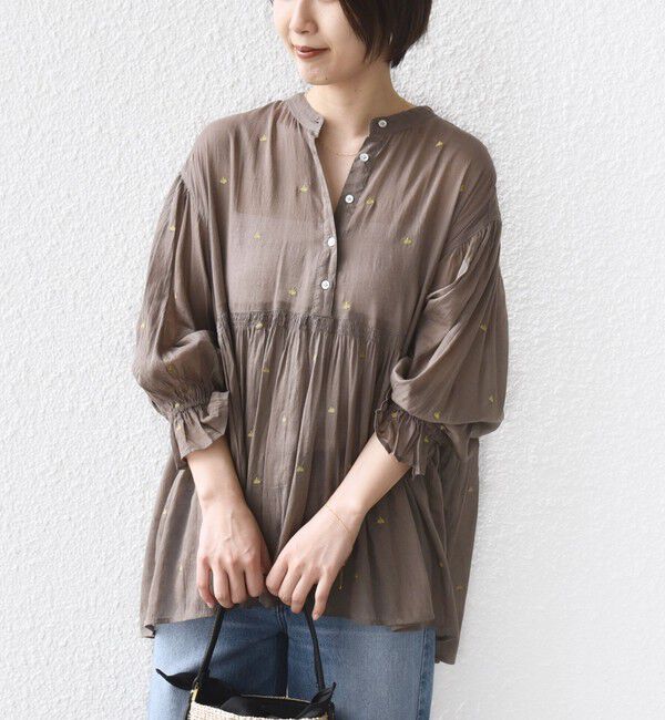 SHIPS for women「《予約》〈手洗い可能〉コットン オーガンジー リーフ 刺繍 袖 フリル ブラウス」|シャツ・ブラウス|