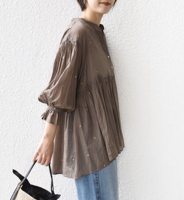 SHIPS for women「《予約》〈手洗い可能〉コットン オーガンジー リーフ 刺繍 袖 フリル ブラウス」|シャツ・ブラウス|