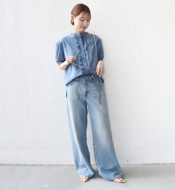 SHIPS for women「《予約》【WEB限定】〈手洗い可能〉ライト オンス フリル デニム 半袖 シャツ」|シャツ・ブラウス|