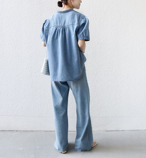 SHIPS for women「《予約》【WEB限定】〈手洗い可能〉ライト オンス フリル デニム 半袖 シャツ」|シャツ・ブラウス|