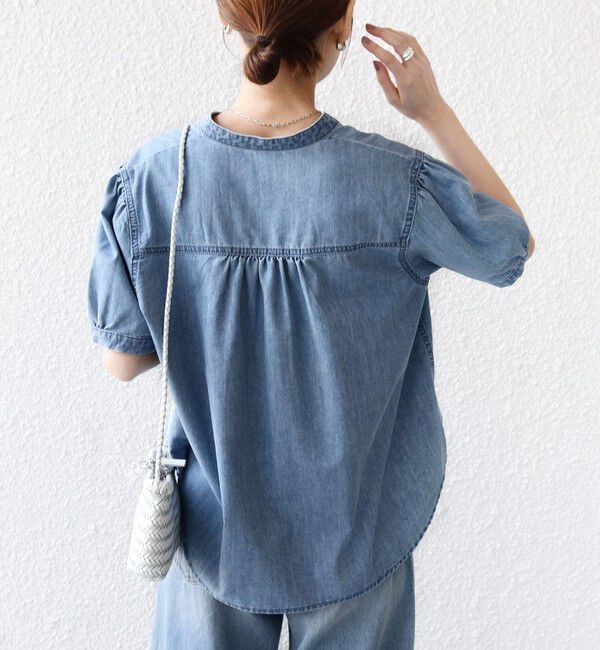 SHIPS for women「《予約》【WEB限定】〈手洗い可能〉ライト オンス フリル デニム 半袖 シャツ」|シャツ・ブラウス|