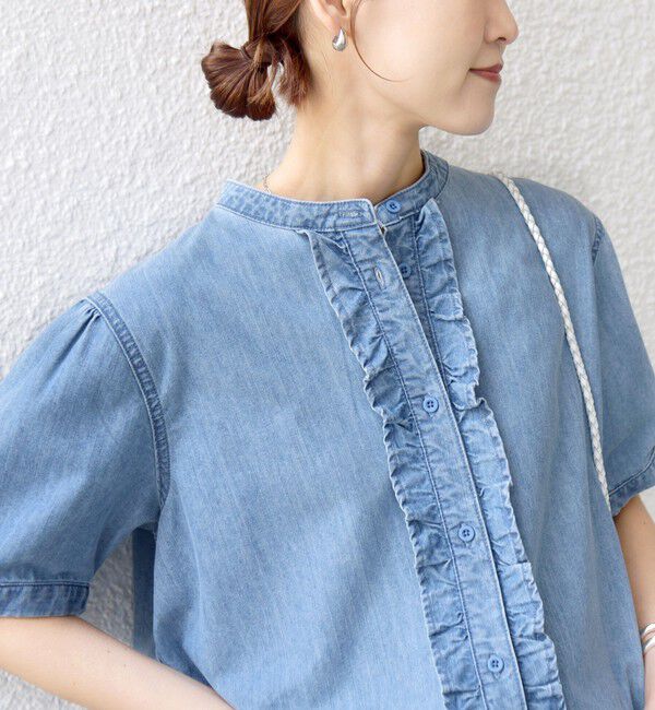 SHIPS for women「《予約》【WEB限定】〈手洗い可能〉ライト オンス フリル デニム 半袖 シャツ」|シャツ・ブラウス|