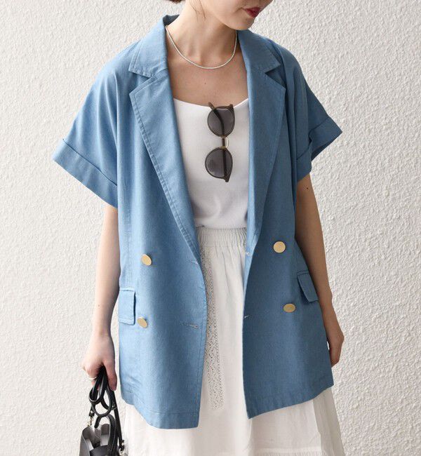 SHIPS any「《予約》SHIPS any:〈洗濯機可能〉シャンブレー デニム ロールアップ シャツ ジャケット」|テーラードジャケット|