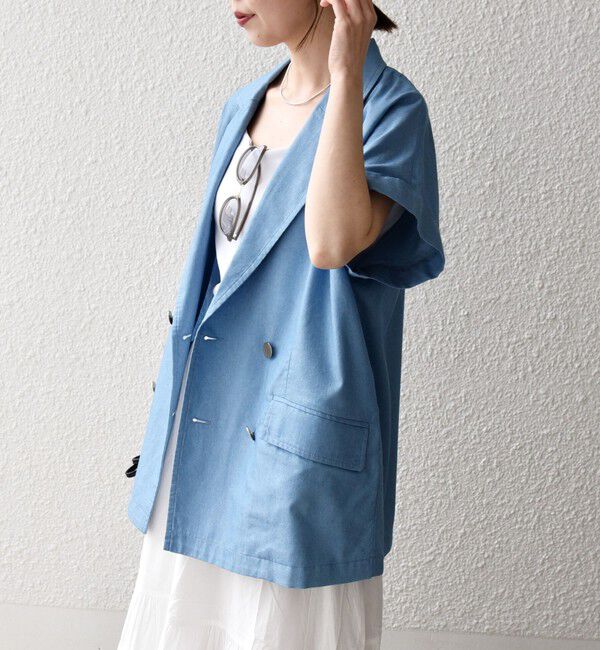 SHIPS any「《予約》SHIPS any:〈洗濯機可能〉シャンブレー デニム ロールアップ シャツ ジャケット」|テーラードジャケット|