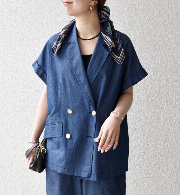 SHIPS any「《予約》SHIPS any:〈洗濯機可能〉シャンブレー デニム ロールアップ シャツ ジャケット」|テーラードジャケット|