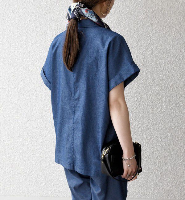 SHIPS any「《予約》SHIPS any:〈洗濯機可能〉シャンブレー デニム ロールアップ シャツ ジャケット」|テーラードジャケット|