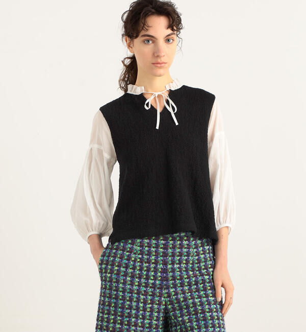 Ballsey「バルキーヤーンジャージーコンビ ボリュームスリーブプルオーバー」|Tシャツ・カットソー|