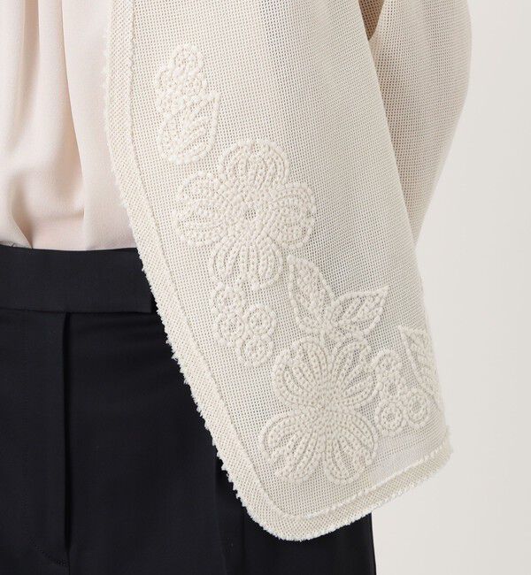 Ballsey「フラワーメッシュエンブロイダリー Vカラージャケット」|ノーカラージャケット|