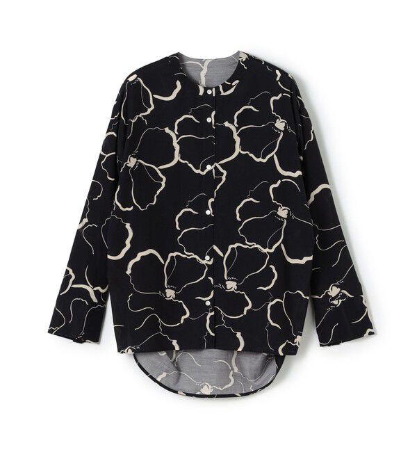 Ballsey「ドローイングフラワープリント サイドギャザーブラウス」|シャツ・ブラウス|68 ネイビー系