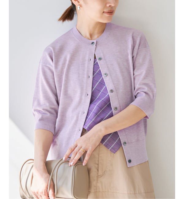 IENA「《新色あり/追加5予約》LEVITAクルーカーディガン」|カーディガン|パープル B