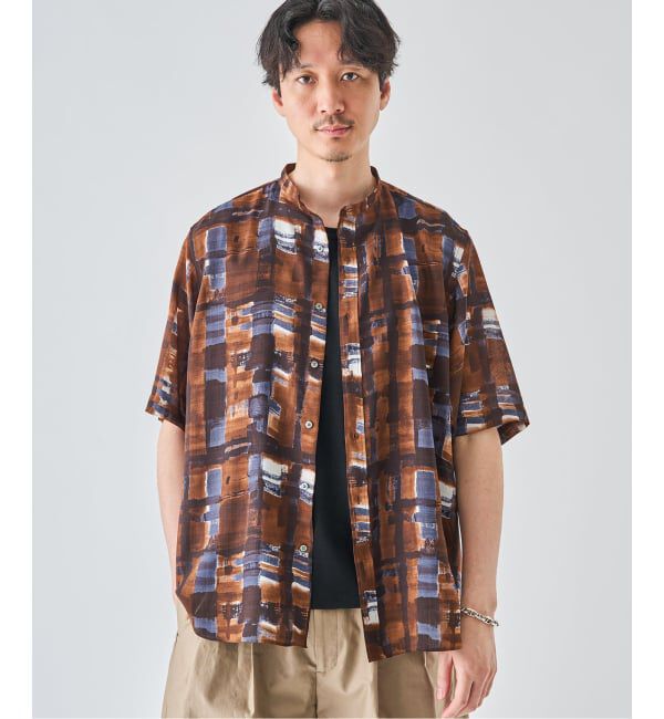 EDIFICE「《予約》パターンクレープ ショートスリーブ バンドカラーシャツ」|シャツ・ブラウス|