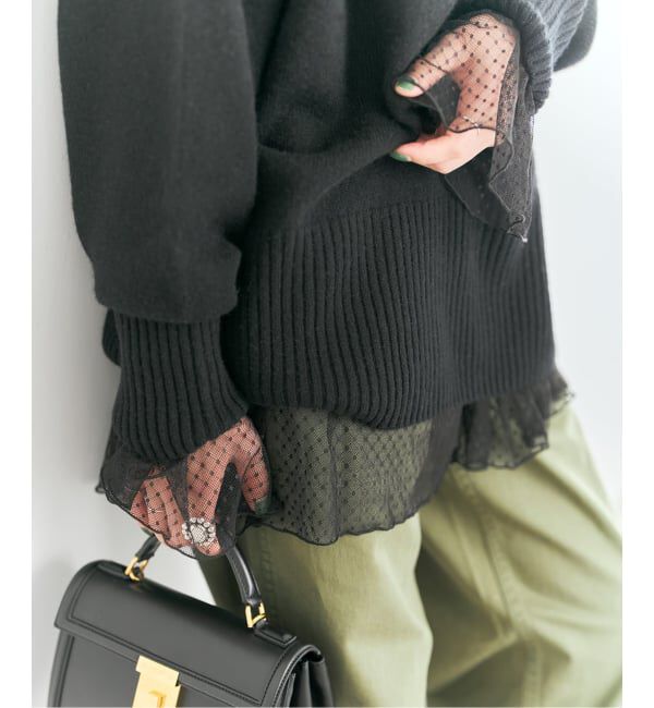 Spick and Span「《追加4》チュールドットチュニックプルオーバー」|Tシャツ・カットソー|ブラック