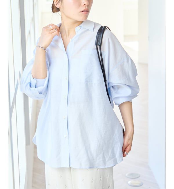 U by SPICK&SPAN「リネンコンエアリーローンオーバーシャツ」|シャツ・ブラウス|サックスブルー