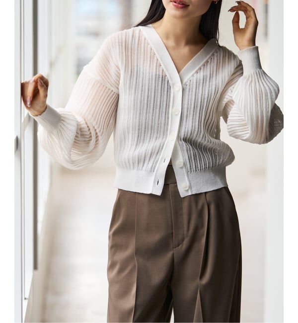 NOBLE「《予約》ドロップリブシアーニットカーディガン」|カーディガン|