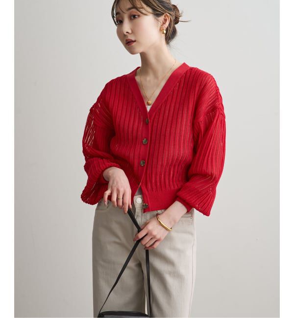 NOBLE「《予約》ドロップリブシアーニットカーディガン」|カーディガン|