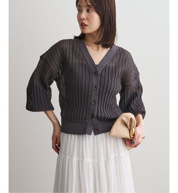 NOBLE「《予約》ドロップリブシアーニットカーディガン」|カーディガン|