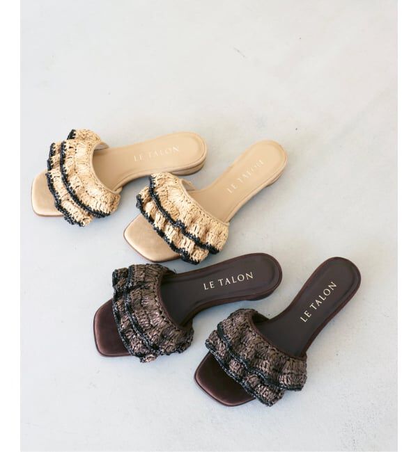  「《予約》ラフィアフリルスライダーサンダル」|サンダル|