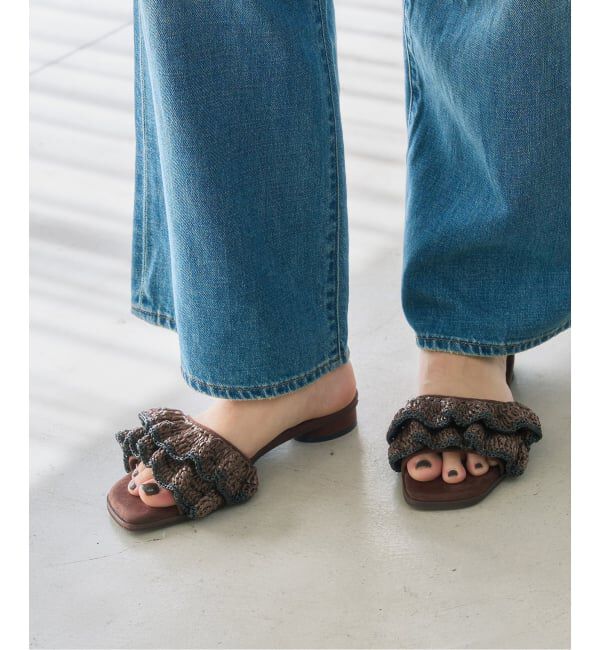  「《予約》ラフィアフリルスライダーサンダル」|サンダル|