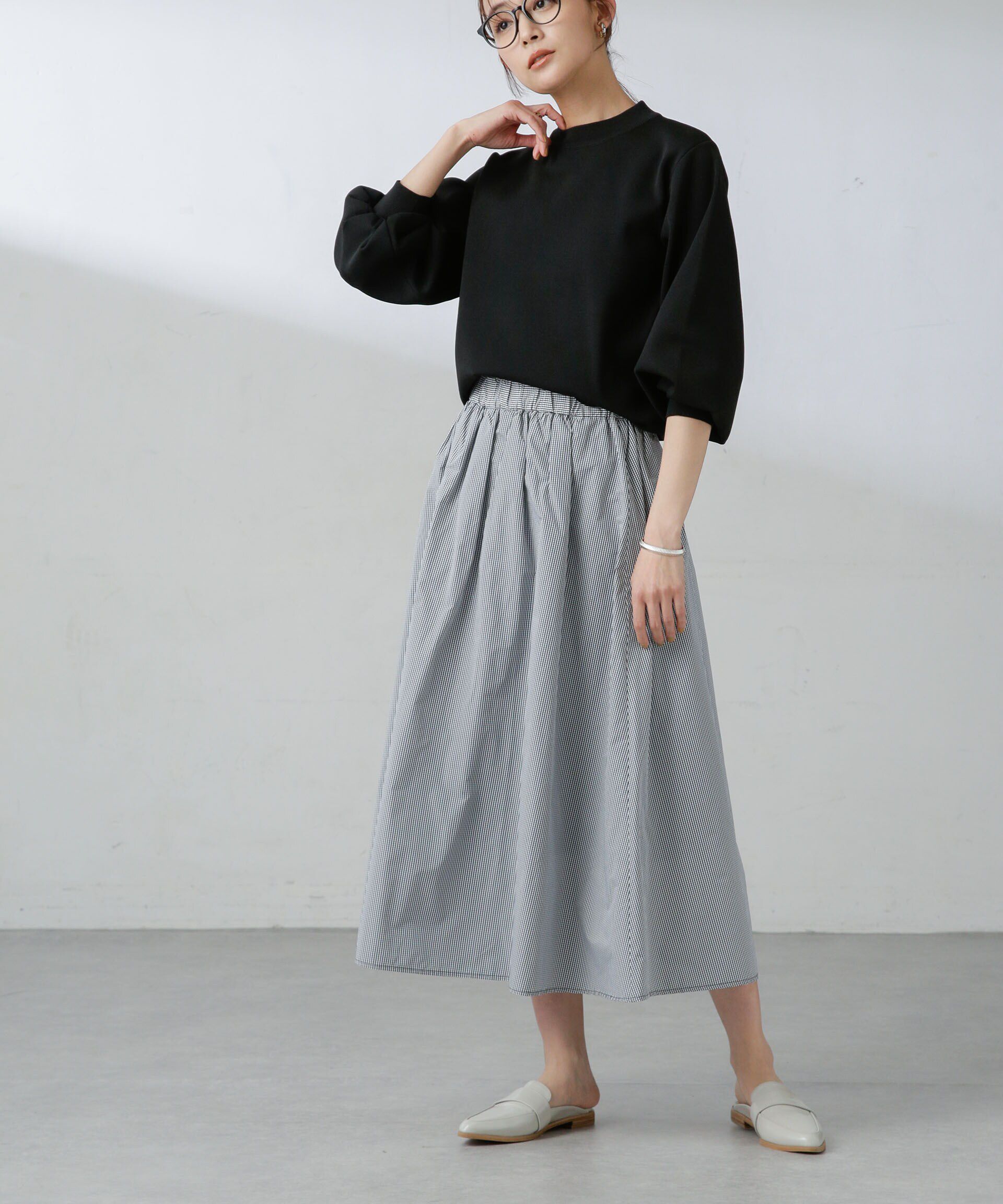 nano･universe「ギャザーボリュームチェックスカート」|スカート|