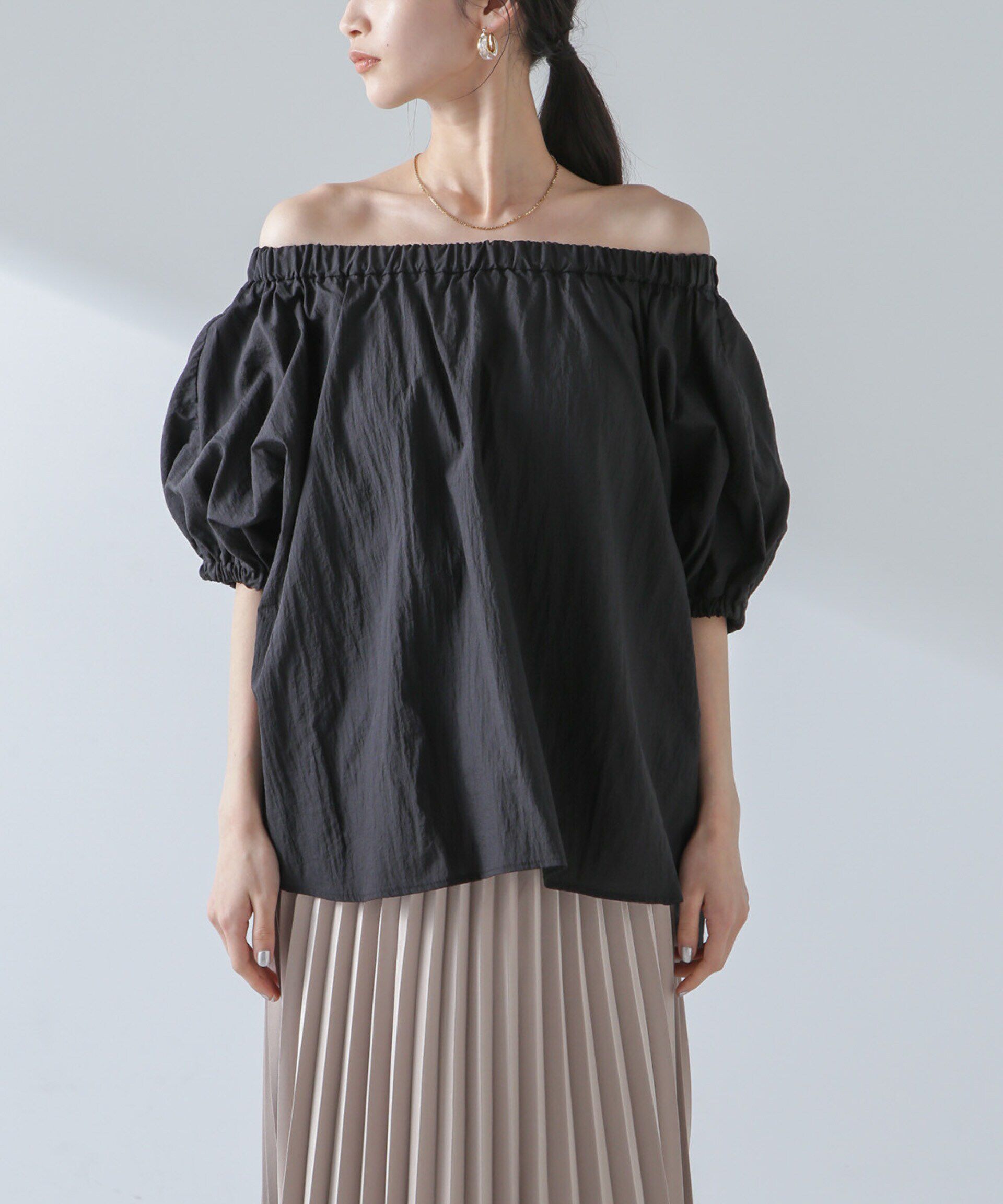 nano･universe「ナイロンタッサーオフショルダーブラウス(セットアップ可）」|シャツ・ブラウス|