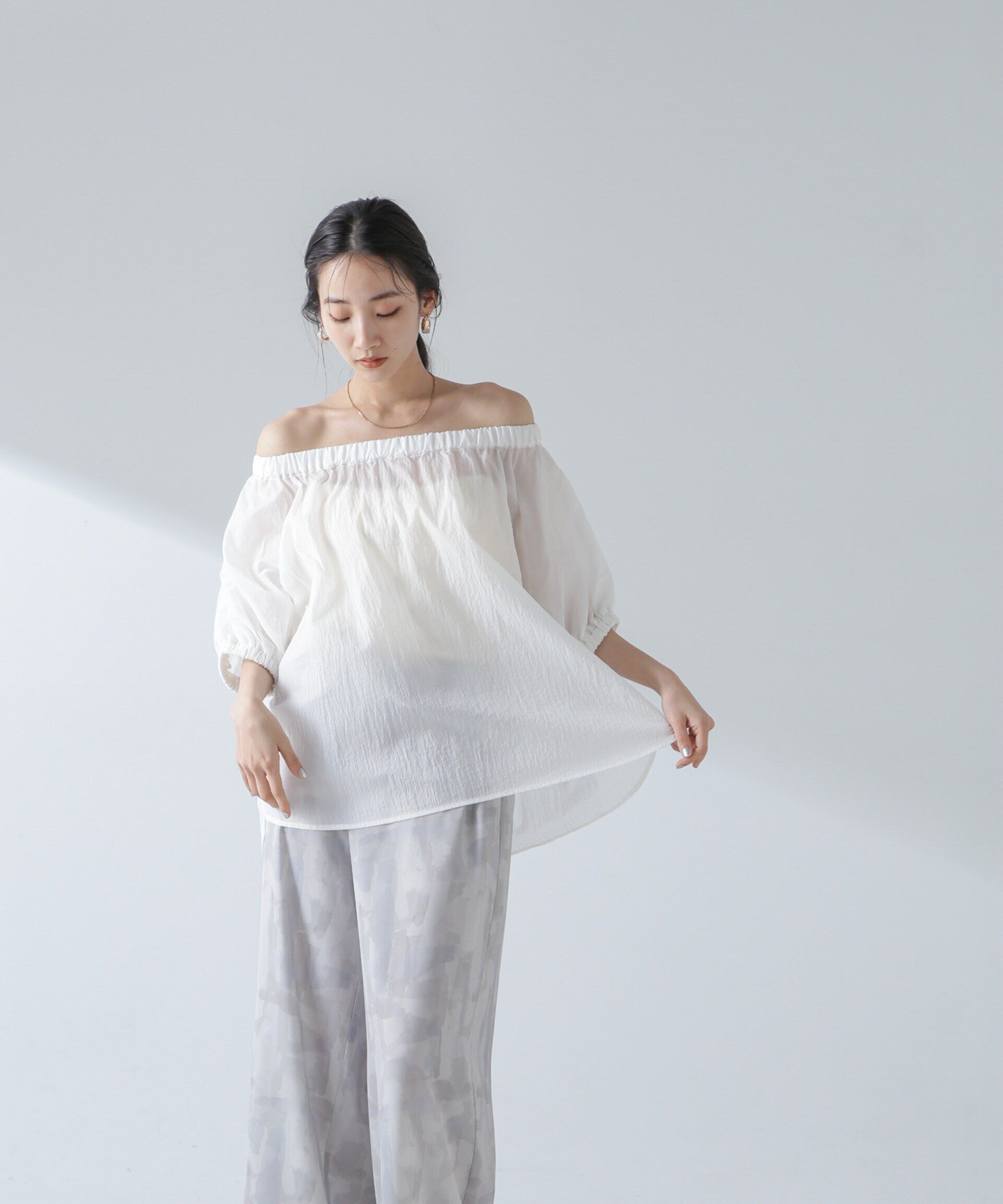 nano･universe「ナイロンタッサーオフショルダーブラウス(セットアップ可）」|シャツ・ブラウス|