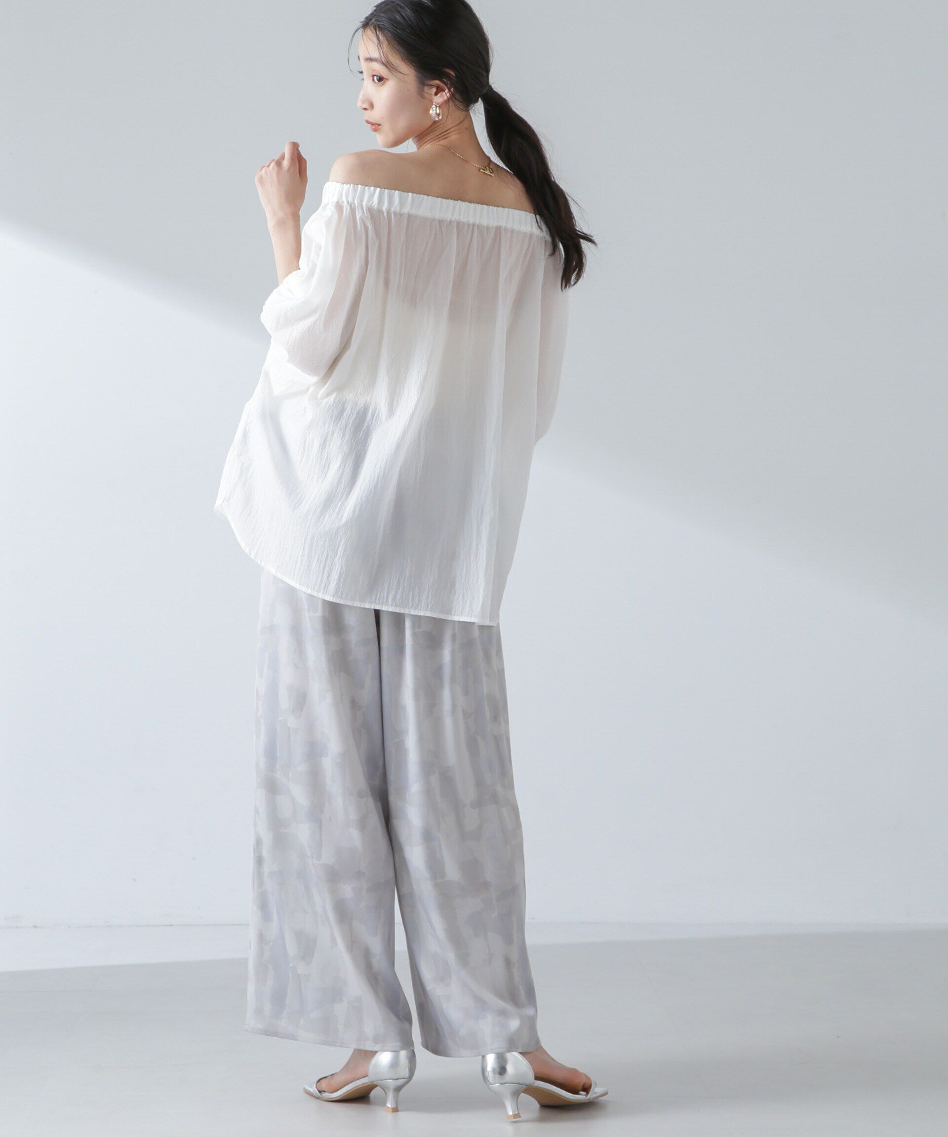 nano･universe「ナイロンタッサーオフショルダーブラウス(セットアップ可）」|シャツ・ブラウス|