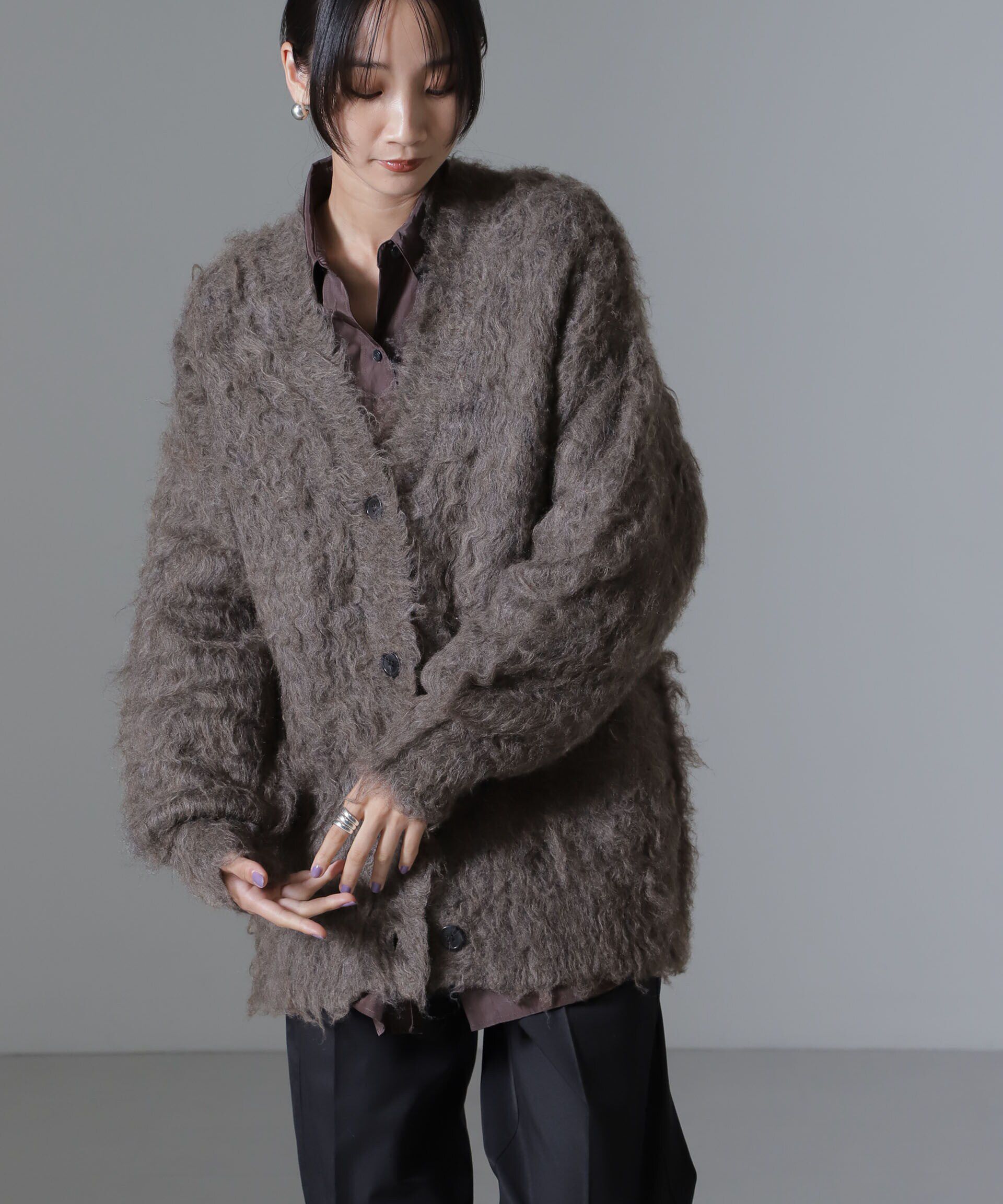 nano･universe「ロングシャギーニットカーディガン」|ニット・セーター|