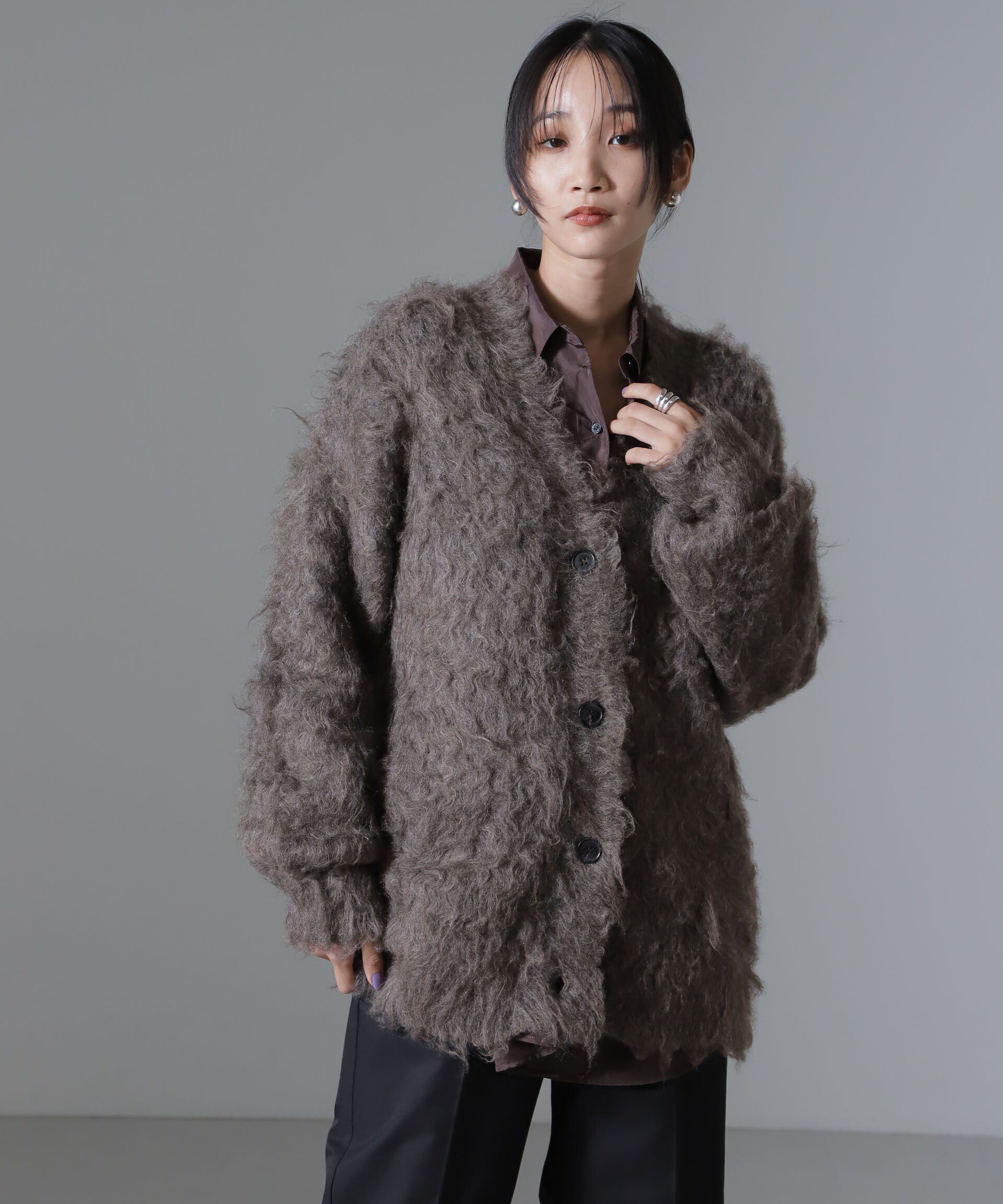 nano･universe「ロングシャギーニットカーディガン」|ニット・セーター|