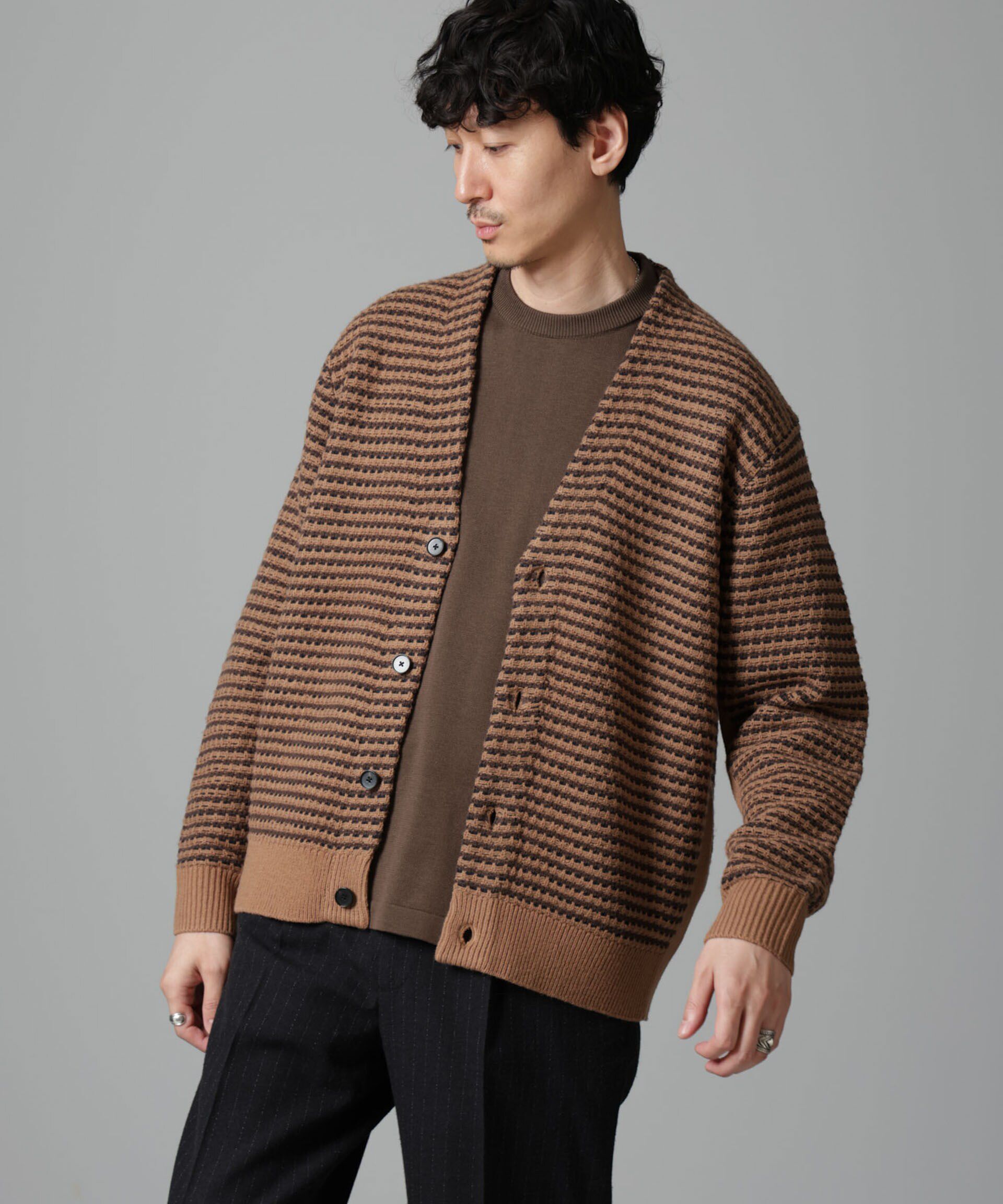 nano･universe「幾何学柄ニットカーディガン」|ニット・セーター|