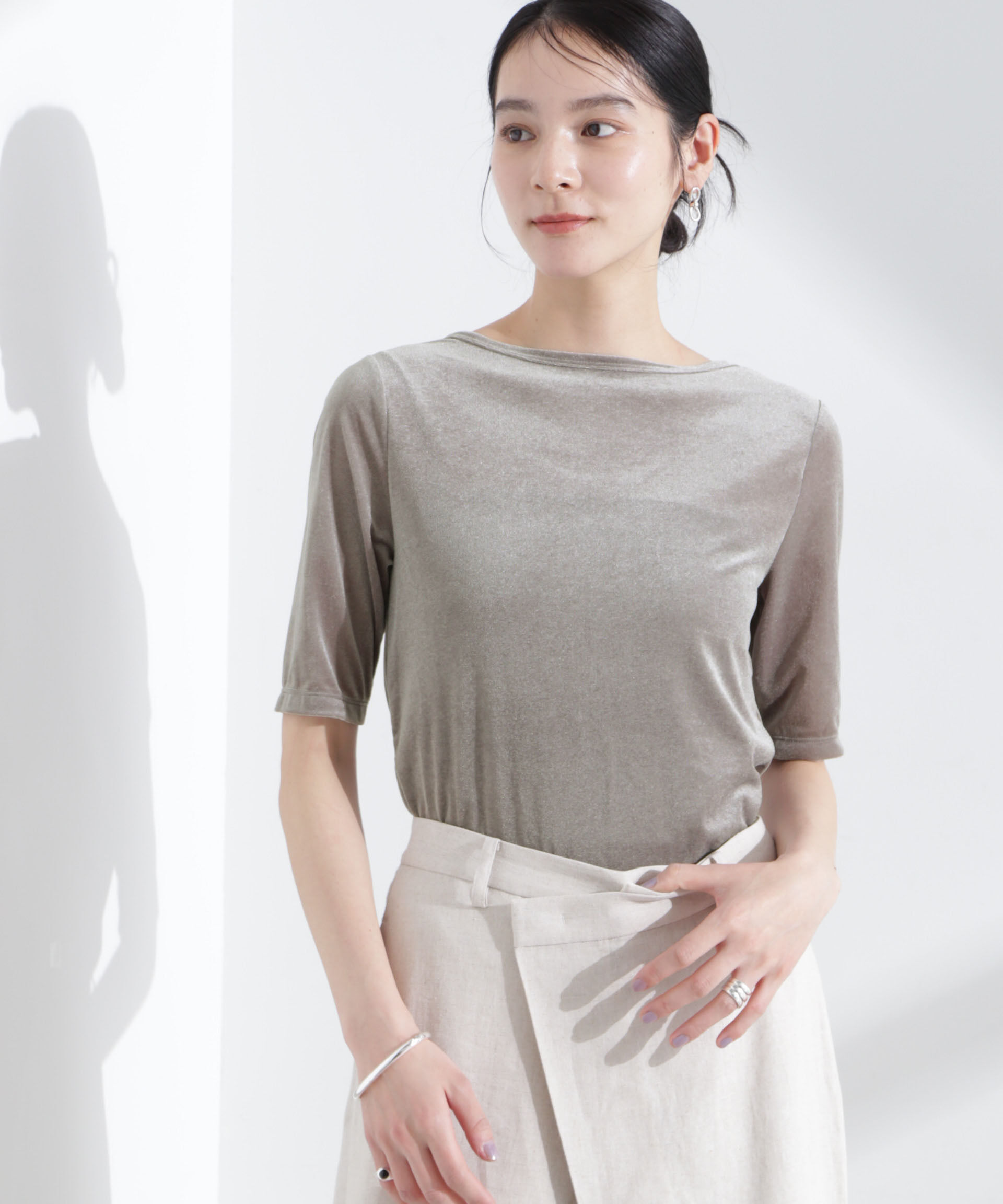 nano･universe「シアーベロアバックオープン5分袖Tシャツ」|Tシャツ・カットソー|