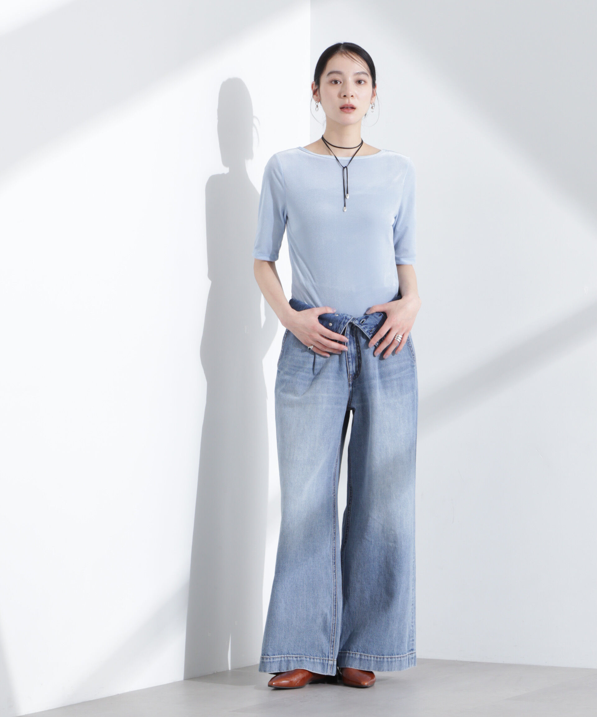 nano･universe「シアーベロアバックオープン5分袖Tシャツ」|Tシャツ・カットソー|