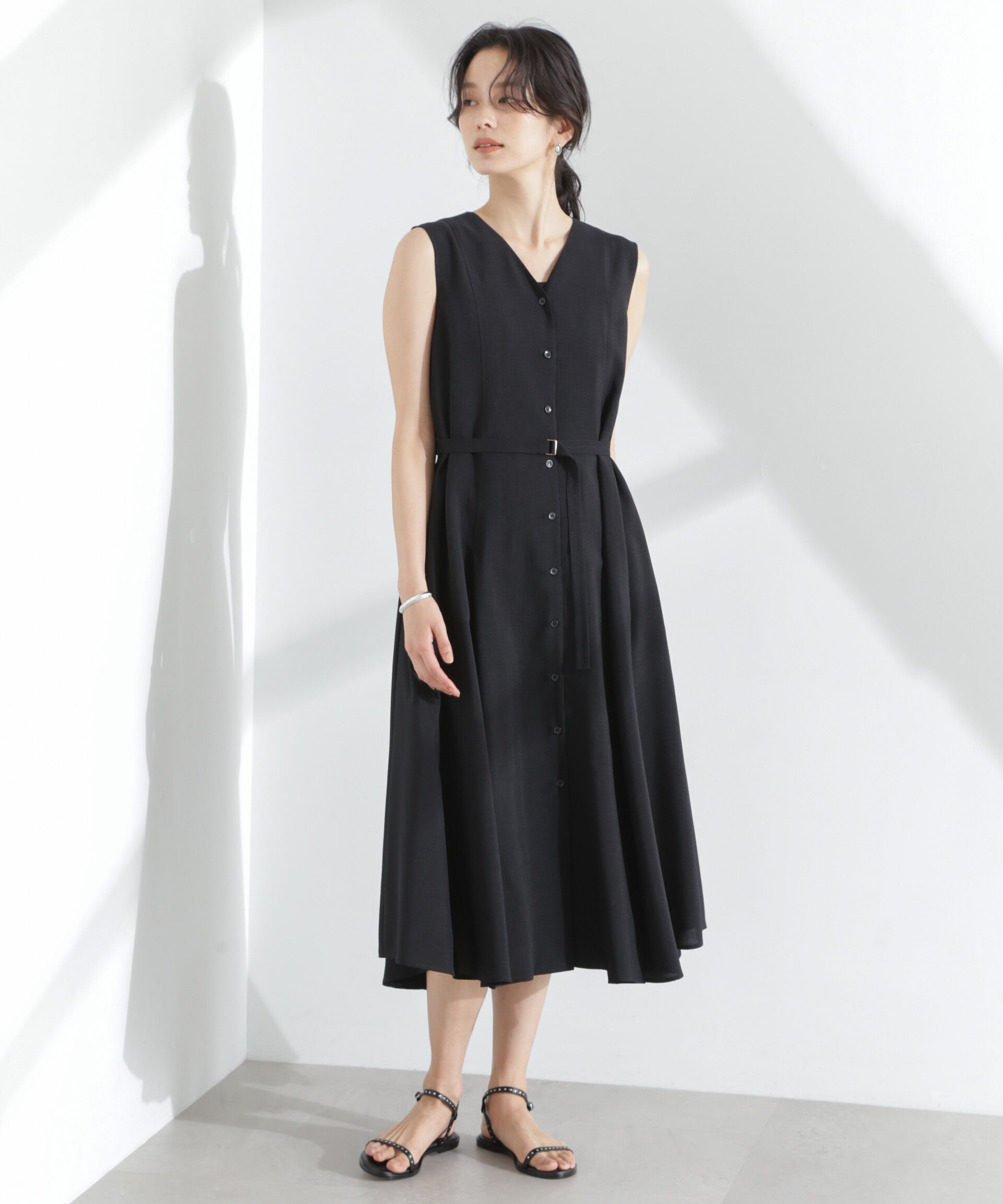 nano･universe「メランジドライ ベルト付きVネックワンピース」|ワンピース|