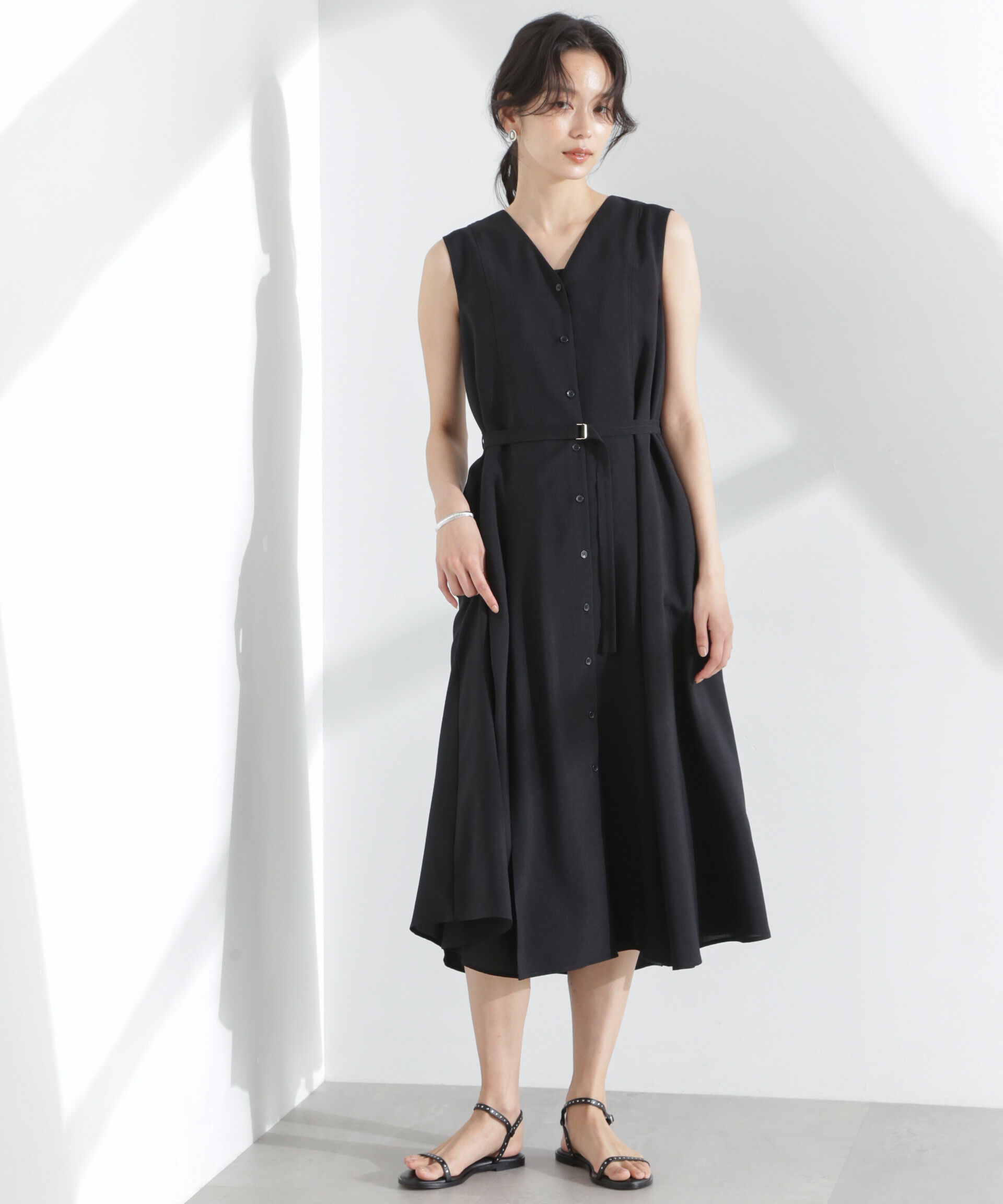 nano･universe「メランジドライ ベルト付きVネックワンピース」|ワンピース|