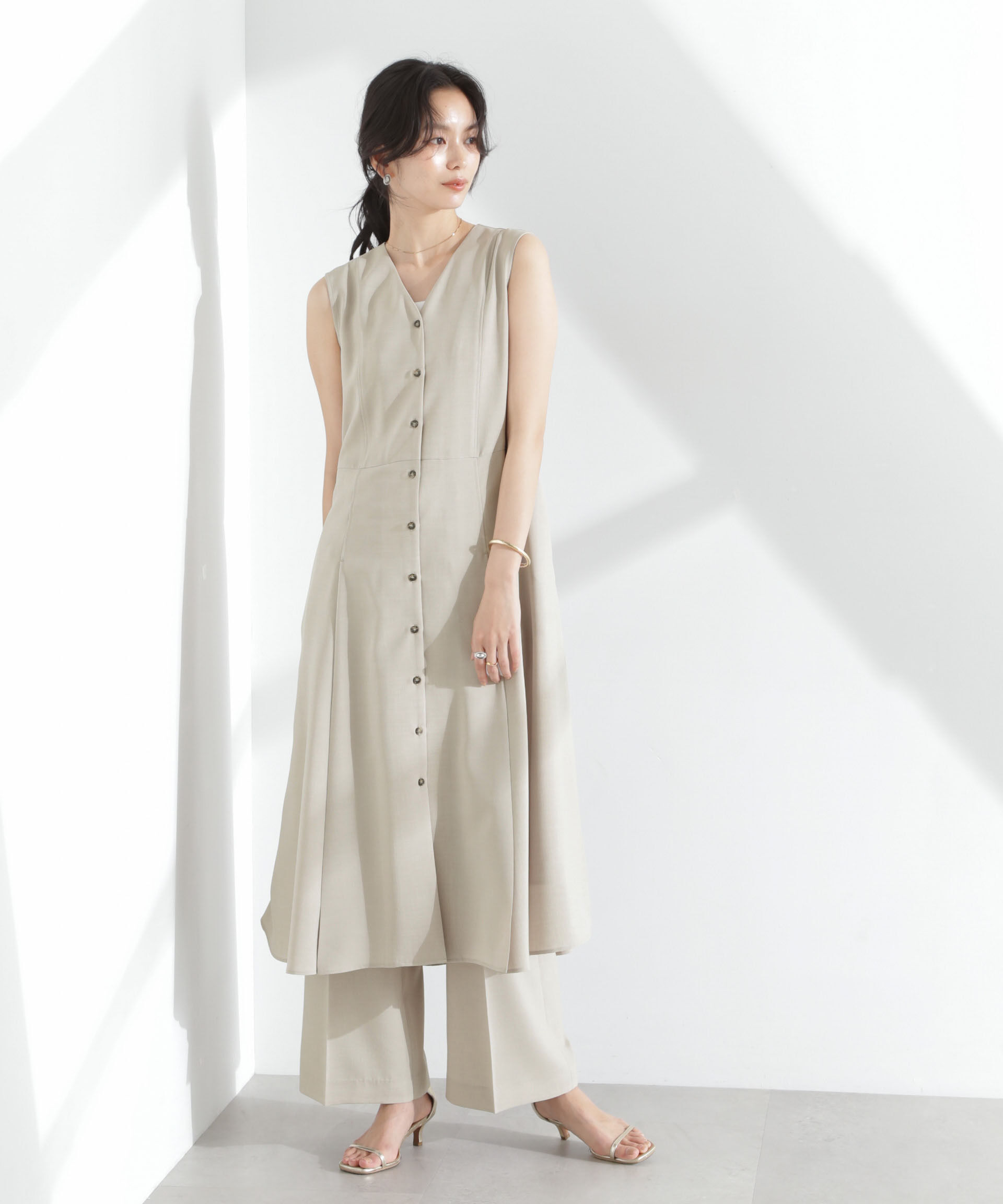 nano･universe「メランジドライ ベルト付きVネックワンピース」|ワンピース|