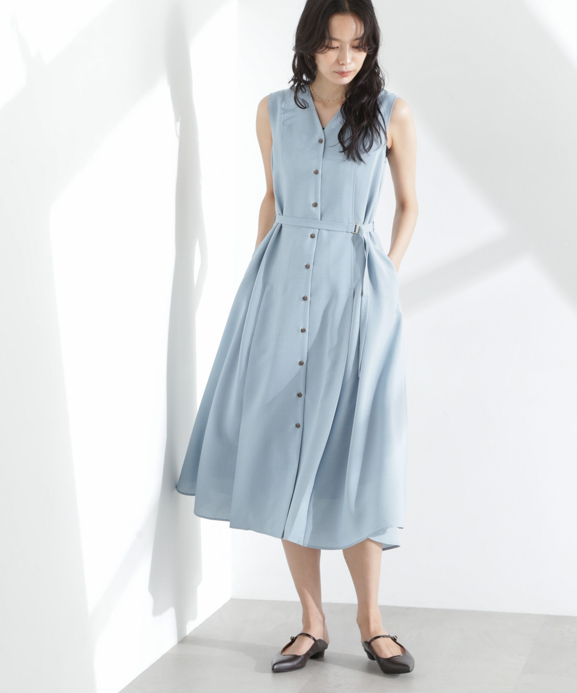 nano･universe「メランジドライ ベルト付きVネックワンピース」|ワンピース|