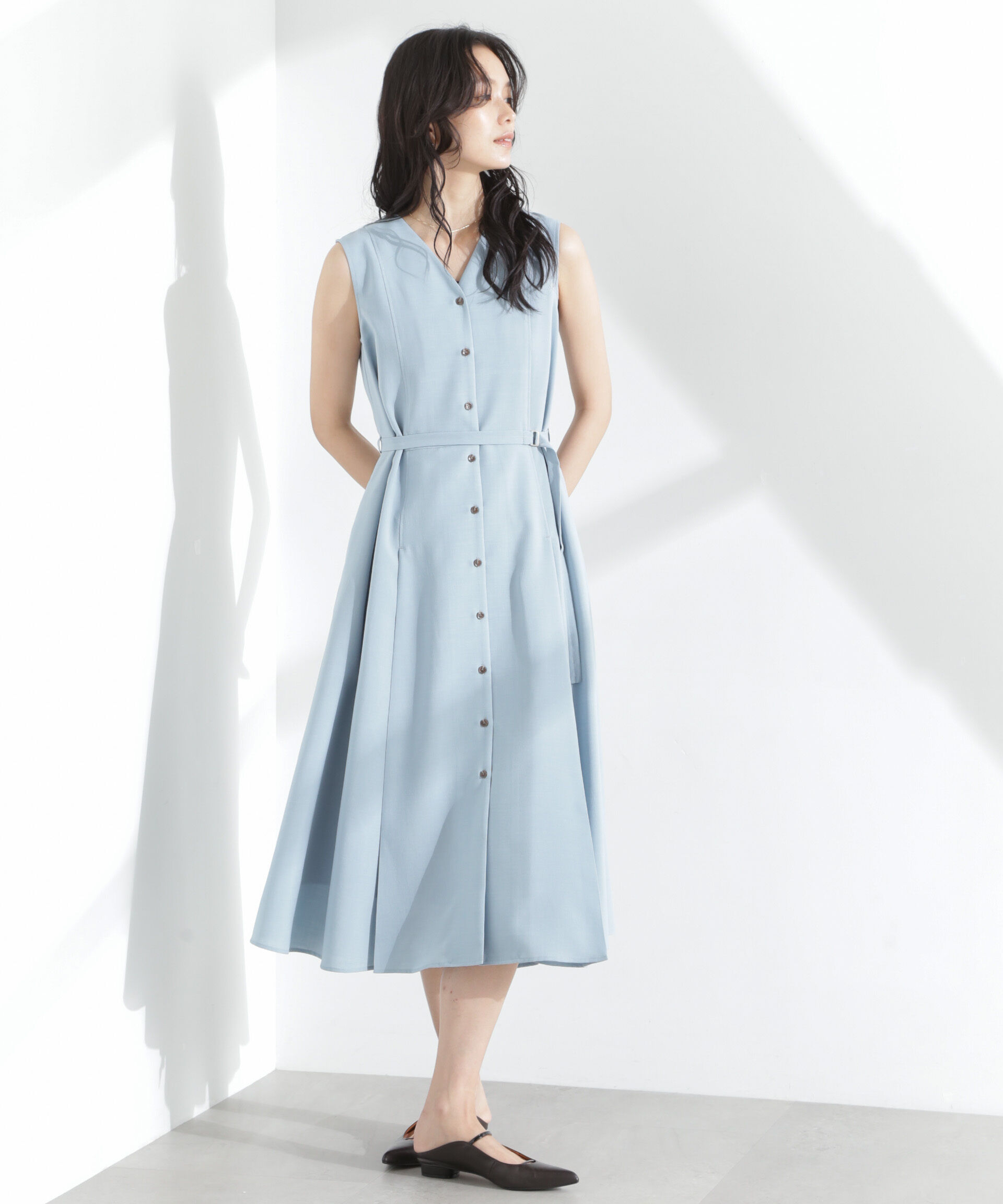 nano･universe「メランジドライ ベルト付きVネックワンピース」|ワンピース|