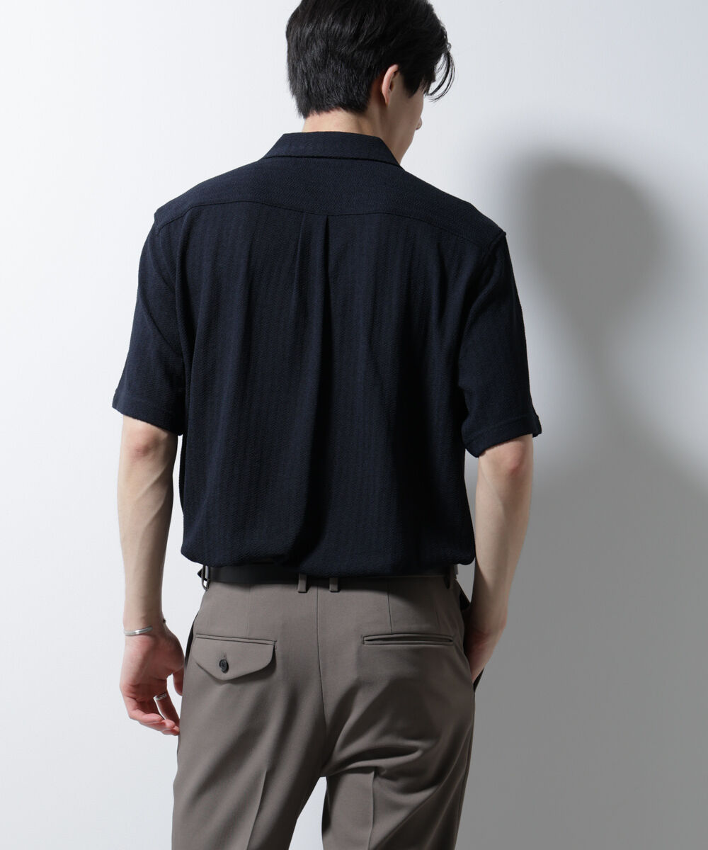 nano･universe「「Damerino」 ヘリンボン オープンカラーシャツ 半袖」|Tシャツ・カットソー|