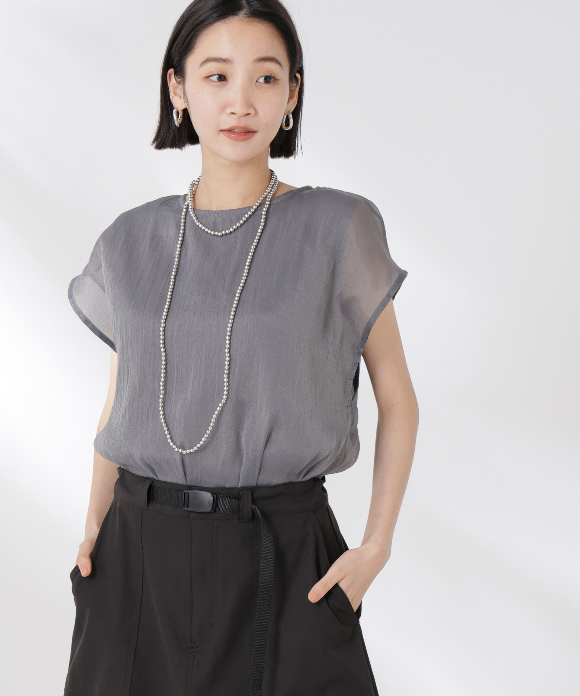 nano･universe「シアーレイヤードノースリーブカットトップス」|Tシャツ・カットソー|