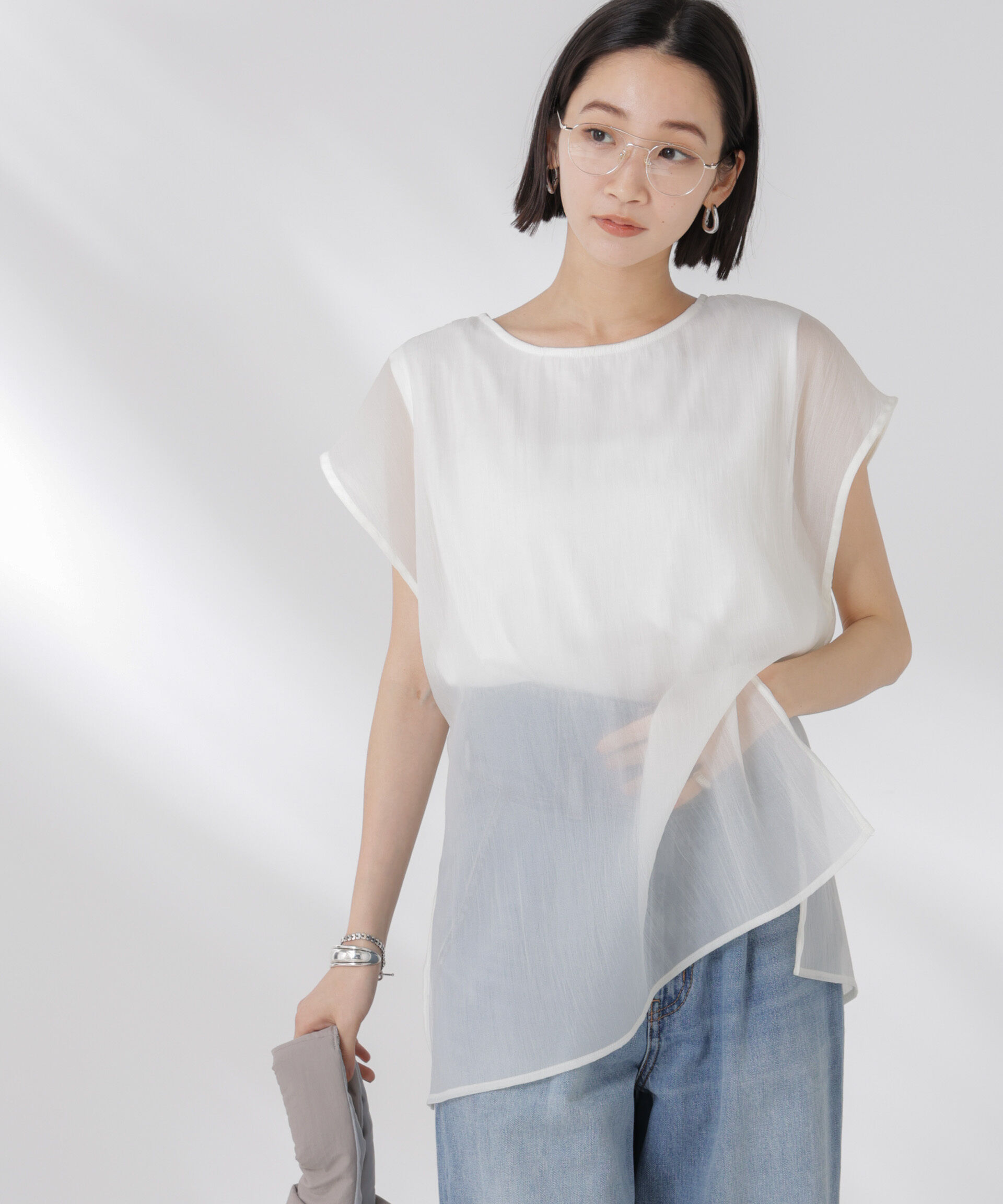 nano･universe「シアーレイヤードノースリーブカットトップス」|Tシャツ・カットソー|アイボリー7