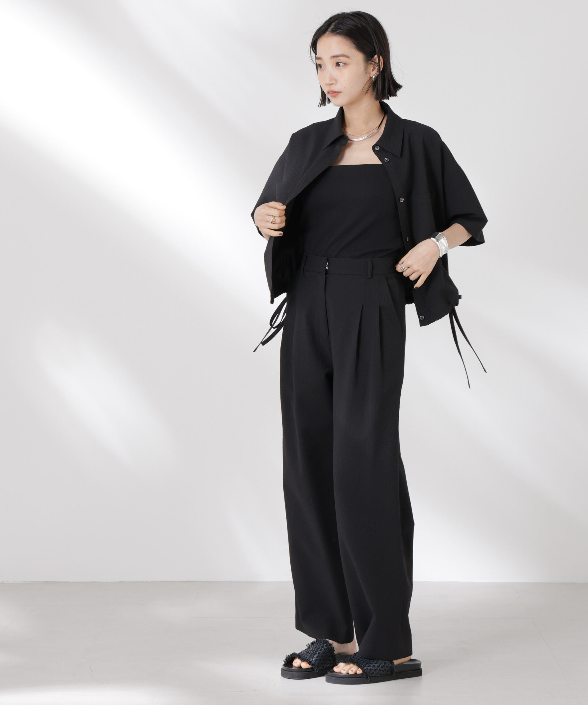 nano･universe「サッカータックワイドパンツ(セットアップ可)」|チノ|